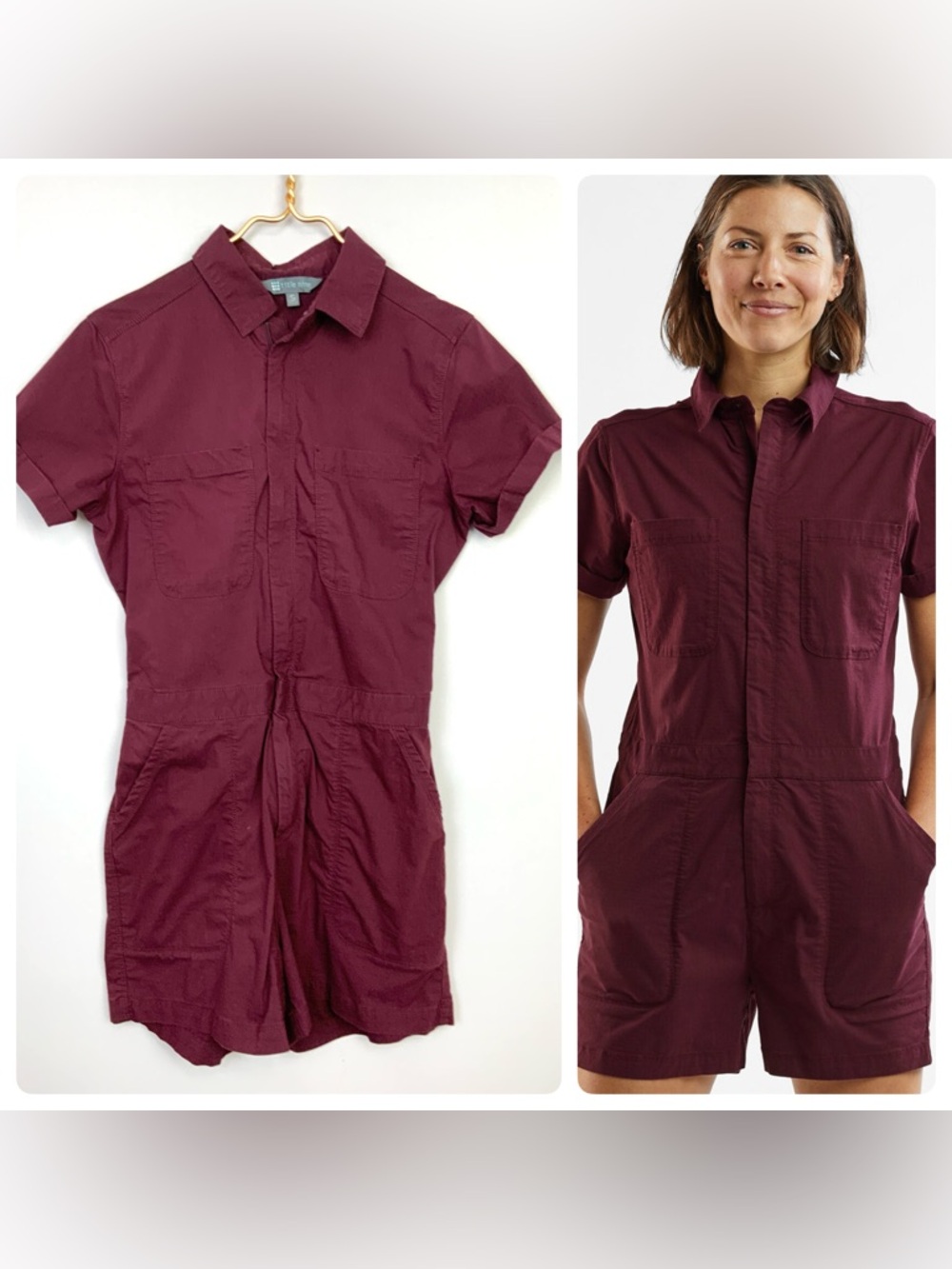 Title Nine Small Rosie Utility Romper Maroon Ripstop Shorts Golf Hiking Outdoors